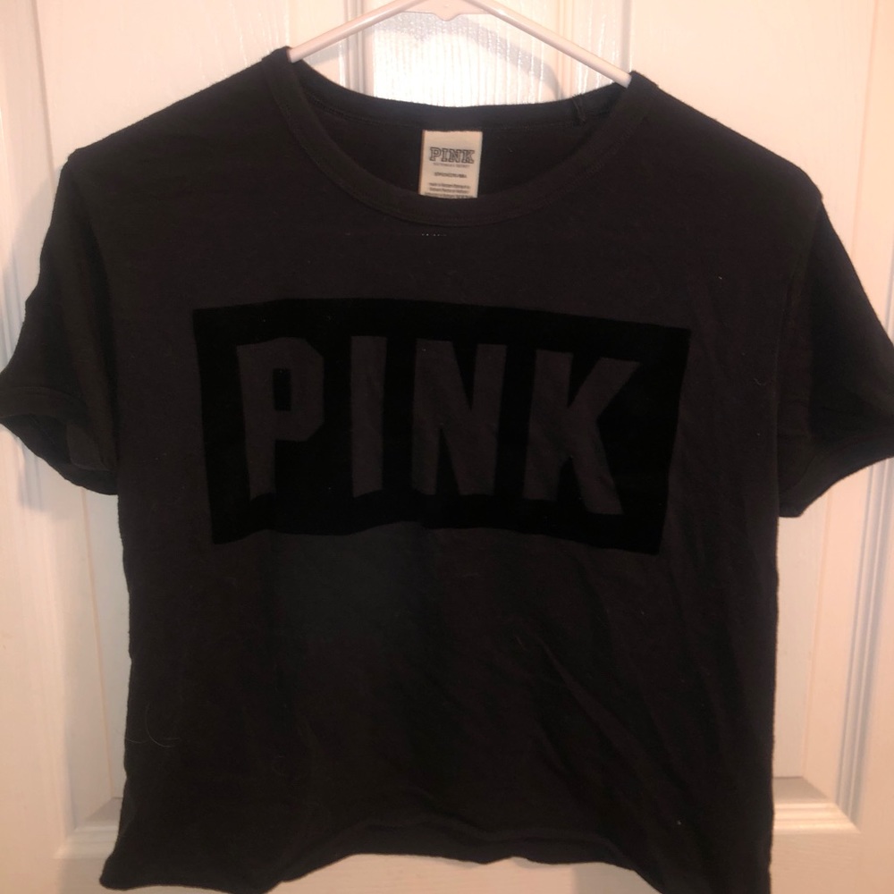 PINK Cropped Black Tee